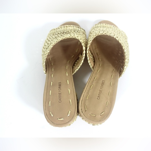 Like New Raffia Slide Sandals with Covered Block Heel Neutral Summer Morrocan - Picture 7 of 11